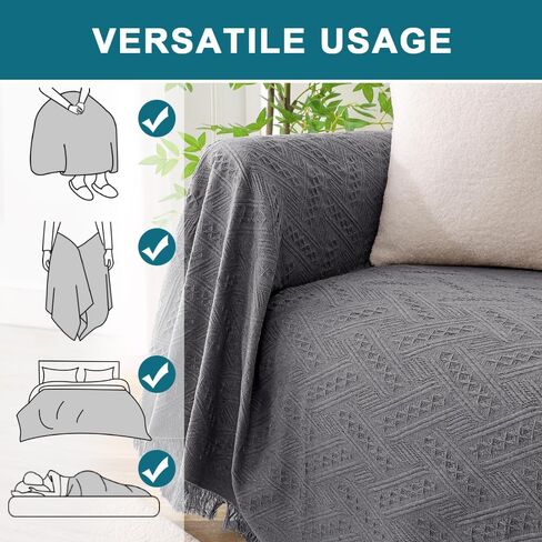 Turquoize Cotton Sofa Cover Couch Cover Grey Couch Protector Sofa Throw Cover for Couches Washable Sectional Sofa Covers for Dogs Feature Geometrical Woven Jacquard Fabric(71"x118", X-Large,Grey) in Kuwait