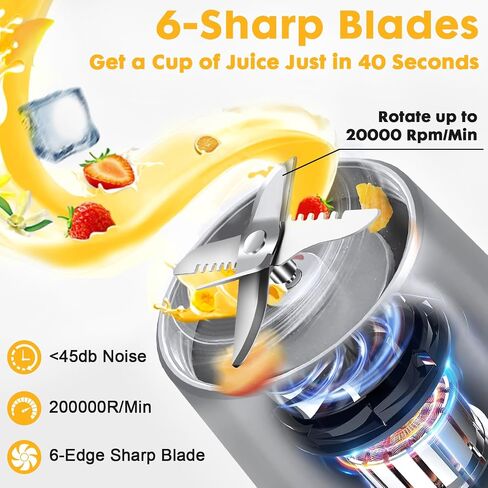 خلاط محمول، خلاط شخصي للعصائر المخفوقة، خلاط محمول مزود بـ 6 شفرات، خلاط صغير قابل لإعادة الشحن عبر USB سعة 16 أونصة، مقبض وغطاء بماصة، خلاط لأي مكان، خالٍ من مادة BPA in Kuwait