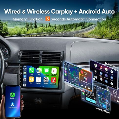 5G WiFi 8Core متوافق مع أنظمة الصوت BMW 3 Series E46 1999-2005 راديو ستيريو للسيارة مع Carplay&Android Auto/Airplay/Mirroring/1080P SWC (5GWiFi (8Core-3+32)) in Kuwait