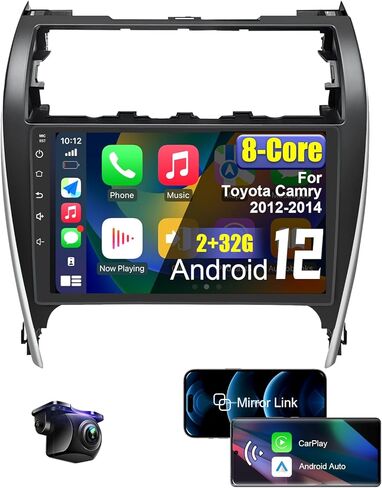 ستيريو راديو السيارة Android لسيارة Toyota Camry 2012 2013 2014 مع CarPlay/Android Auto، 8 Core HD شاشة تعمل باللمس راديو السيارة 10.1 بوصة مع كاميرا احتياطية AM/FM/RDS واي فاي in Kuwait