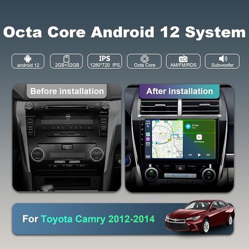 ستيريو راديو السيارة Android لسيارة Toyota Camry 2012 2013 2014 مع CarPlay/Android Auto، 8 Core HD شاشة تعمل باللمس راديو السيارة 10.1 بوصة مع كاميرا احتياطية AM/FM/RDS واي فاي in Kuwait