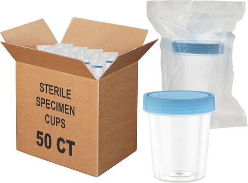أكواب عينات البول المعقمة بأغطية - عبوة تحتوي على 50 كوبًا - حاويات بلاستيكية بأغطية سعة 118 مل، أكواب عينات البول بأغطية - أكواب عينات من البولي بروبيلين من الدرجة الطبية للاستخدام المنزلي أو السريري in Kuwait