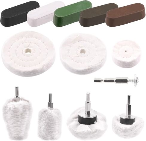 مجموعة عجلات تلميع مكونة من 13 قطعة، تتضمن 5 مركبات مصقولة و4 عجلة تلميع مع ساق 1/4 بوصة و3 عجلة تلميع ومغزل، لمجوهرات طحن المقاعد in Kuwait