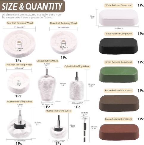 مجموعة عجلات تلميع مكونة من 13 قطعة، تتضمن 5 مركبات مصقولة و4 عجلة تلميع مع ساق 1/4 بوصة و3 عجلة تلميع ومغزل، لمجوهرات طحن المقاعد in Kuwait