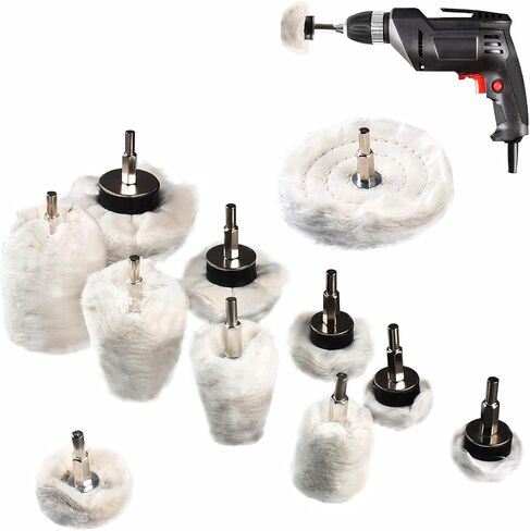 عجلة تلميع للمثقاب، مجموعة تلميع العجلات 11 قطعة للمثقاب مع أعمدة سداسية 0.25 بوصة، أداة تلميع على شكل عجلة لإطارات المصابيح الأمامية للسيارة متعددة الألومنيوم والكروم والفولاذ المقاوم للصدأ. in Kuwait