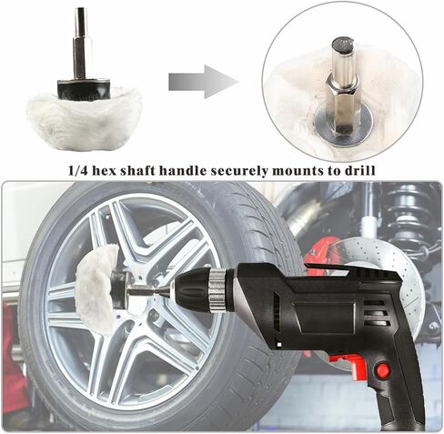 عجلة تلميع للمثقاب، مجموعة تلميع العجلات 11 قطعة للمثقاب مع أعمدة سداسية 0.25 بوصة، أداة تلميع على شكل عجلة لإطارات المصابيح الأمامية للسيارة متعددة الألومنيوم والكروم والفولاذ المقاوم للصدأ. in Kuwait