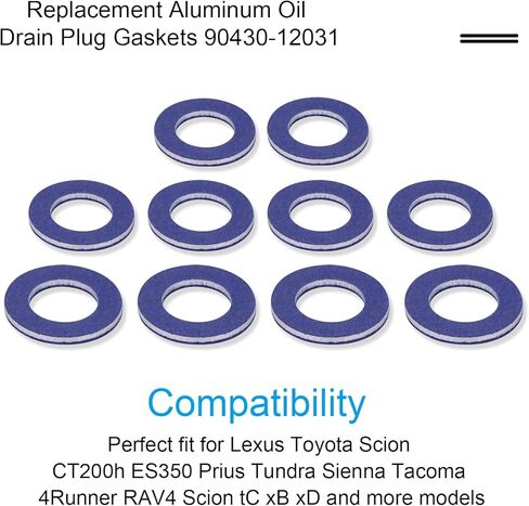 10pcs 12mm Aluminum Oil Drain Plug Gaskets Crush Washers Seals, Replacement for The Part # 90430-12031 Compatible with Lexus Toyota Scion CT200h ES350 Prius Tundra Sienna Tacoma 4Runner RAV4 in Kuwait
