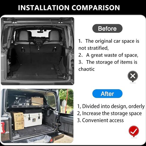 JK JL Tray Interior Storage Luggage Carrier Cargo Rack Basket Rear Trunk Fits Jeep Wrangler JK JL Unlimited 4-Door Hardtops | Fine Textured Black | NO Drilling in Kuwait