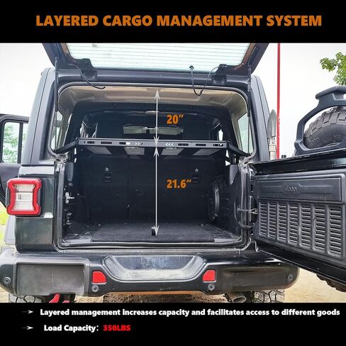 JK JL Tray Interior Storage Luggage Carrier Cargo Rack Basket Rear Trunk Fits Jeep Wrangler JK JL Unlimited 4-Door Hardtops | Fine Textured Black | NO Drilling in Kuwait