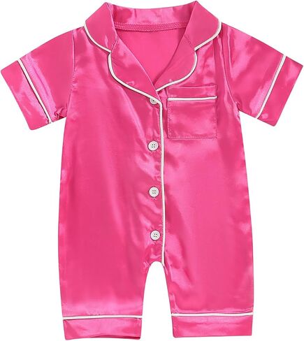 Multitrust Infant Baby Boy Girl Silk Pajamas Rompers Button Down Short Sleeve One Piece Jumpsuit Pjs Satin Infant Sleepwears in Saudi Arabia