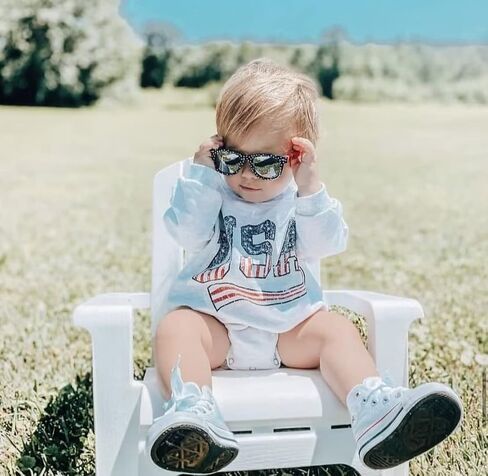 Twopumpkin 4th of July Baby Boy Girl Outfit Newborn Toddler Bubble Romper Retro Fourth Of July Onesie Clothes in Saudi Arabia