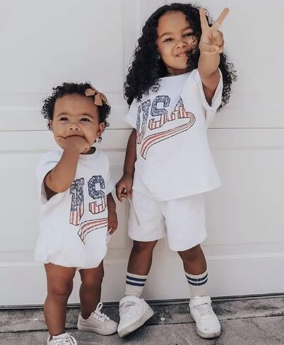 Twopumpkin 4th of July Baby Boy Girl Outfit Newborn Toddler Bubble Romper Retro Fourth Of July Onesie Clothes in Saudi Arabia