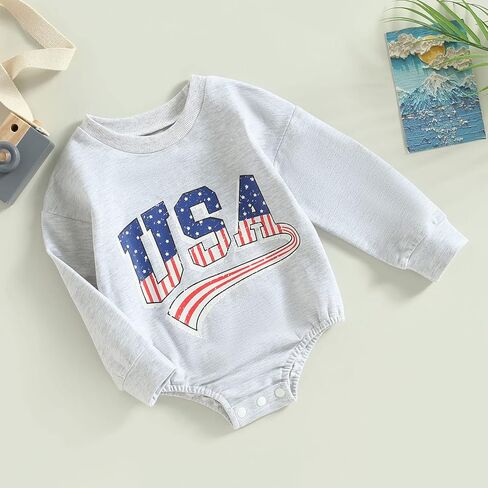 Twopumpkin 4th of July Baby Boy Girl Outfit Newborn Toddler Bubble Romper Retro Fourth Of July Onesie Clothes in Saudi Arabia