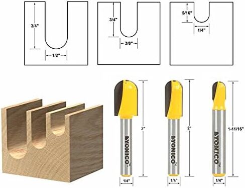 YONICO Round Nose Core Box Router Bit Set 3 Bit 1/4-Inch Shank 14360q in Saudi Arabia
