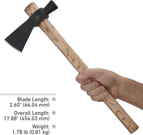 مطرقة CRKT Chogan T-Hawk: فأس للتخييم في الهواء الطلق مع مطرقة، رأس من الفولاذ الكربوني، مقبض خشبي هيكوري تينيسي 2724 in Saudi Arabia