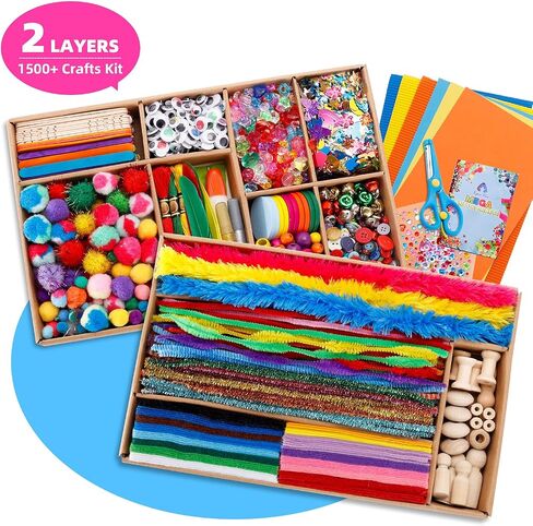 VigorFun Arts and Crafts Supplies for Kids, 1500+ Piece DIY Craft Kit Library in a Box for Kids Ages 4 5 6 7 8 9, Crafting School Activity Supplies, Gift Ideas for Preschool Kids Project Activities in Saudi Arabia