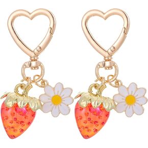 2 PCS Cute Strawberry Keychain, Strawberry Purse Charm, Straw Berry Shortcake Keychain Flower Daisy Bag Charms Car Key Chain for Women Handbag Purse in Kuwait