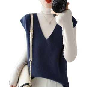 Autumn Winter Women Knitted Cashmere Sweater Vest Korean Sleeveless V-Neck Pullover Female Vest Loose Tops in Saudi Arabia