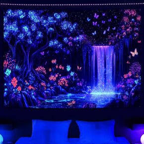 Miytal Blacklight Mountain Galaxy Tapestry ، UV Foundull Forest Group Glow في الحائط الطبيعي المظلم المعلق ، فن Neon Cosmic Starry Night لغرفة النوم - 51.2 '× 59.1 " in Kuwait