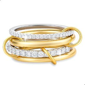 حلقات foldin'fun مجموعة مع حلقات مغلقة من الذهب من CZ 18K والفضة القابلة للتكديس للنساء ، تراهن متشابكين اثنين in Kuwait