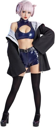 miccostumes Womens Costume Vampire Cosplay Fullset Cutout Crop Top and Shorts with Hooded Jacket and Socks in Saudi Arabia