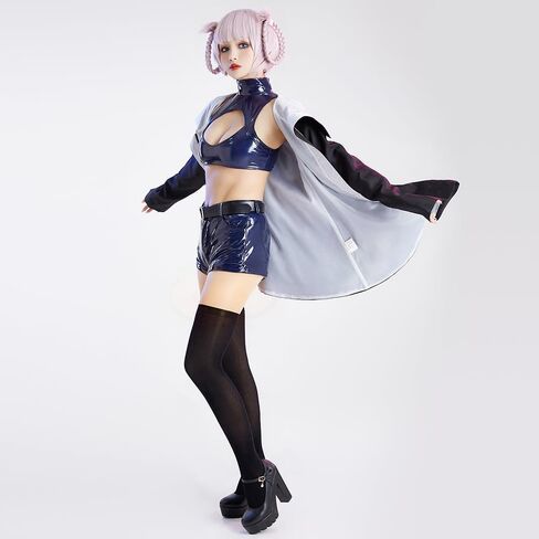 miccostumes Womens Costume Vampire Cosplay Fullset Cutout Crop Top and Shorts with Hooded Jacket and Socks in Saudi Arabia