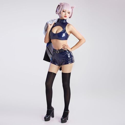 miccostumes Womens Costume Vampire Cosplay Fullset Cutout Crop Top and Shorts with Hooded Jacket and Socks in Saudi Arabia