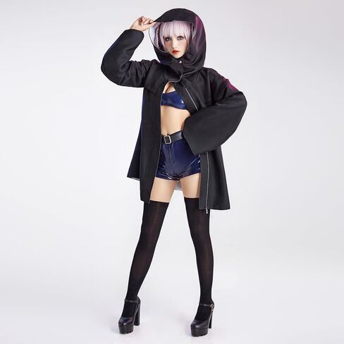 miccostumes Womens Costume Vampire Cosplay Fullset Cutout Crop Top and Shorts with Hooded Jacket and Socks in Saudi Arabia