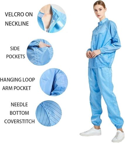 مجموعة CoverAll المضادة للثبات في وكالة حماية البيئة - دعاوى عمل مقاومة للترسبات من طوق الغبار لغرفة التنظيف ، ملابس الحماية من ESD الرجال نساء in Saudi Arabia