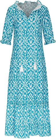 Maxi Dresses for Women 2025 Classy V Neck Pockets Print Long Tshirt Sundress Fashion Short Sleeve Beach Party Dress in Saudi Arabia