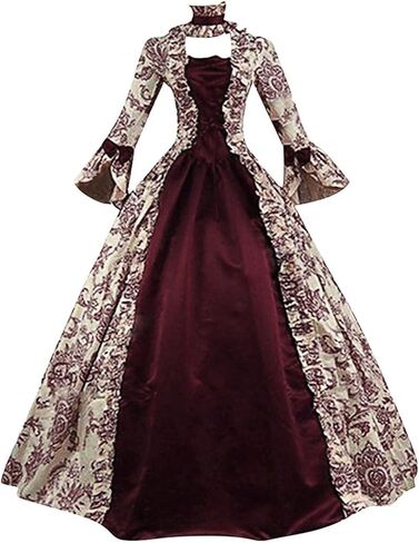 Womens Medieval Victorian Rococo Dress Vintage Lace Up Cinch Corset Dress Gothic Queen Ball Gown Renaissance Costume in Kuwait