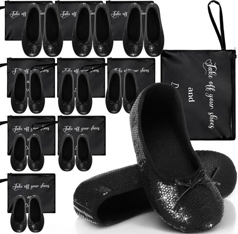 12 Pairs Sequin Wedding Foldable Flats Bulk with Matching Carrying Pouch Ballet Flats Glitter Dancing Shoes Party Wedding Slippers for Women Guests Bridesmaids in Saudi Arabia