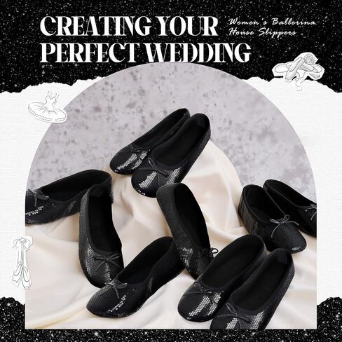 12 Pairs Sequin Wedding Foldable Flats Bulk with Matching Carrying Pouch Ballet Flats Glitter Dancing Shoes Party Wedding Slippers for Women Guests Bridesmaids in Saudi Arabia
