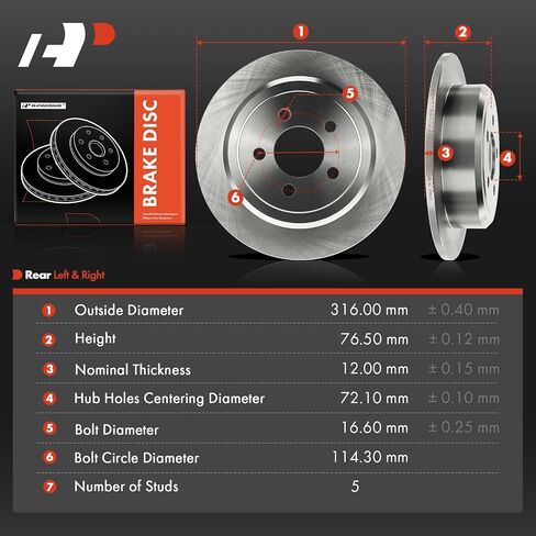 A-Premium 12.44 بوصة (316 مم) دوارات فرامل القرص الصلبة الخلفية متوافقة مع نماذج Dodge و Jeep Select-Nitro 2007-2011 3.7L/4.0L ، Liberty 2008-2012 3.7L in Saudi Arabia