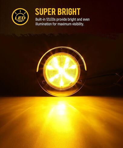 Partsam 10Pcs 2.5" Amber 12LED Round Clearance/Marker Lights with Polished Chrome-plated Plastic Bezel for Trailer Truck RV, Clear lens, 12V in Kuwait