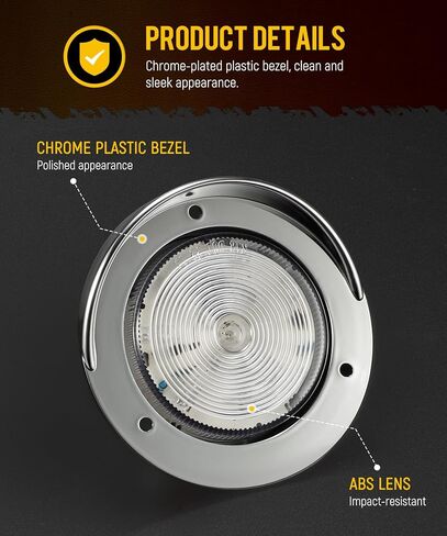 Partsam 10Pcs 2.5" Amber 12LED Round Clearance/Marker Lights with Polished Chrome-plated Plastic Bezel for Trailer Truck RV, Clear lens, 12V in Kuwait