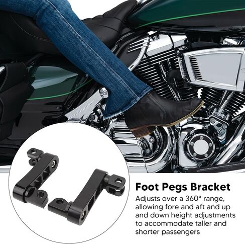Motorcycle Foot Peg Highway Bracket 360° Adjustable Rugged Foot Peg Extension Bracket Aluminum Foot Peg Clamp Extensions Bracket for Touring (Black) in Saudi Arabia