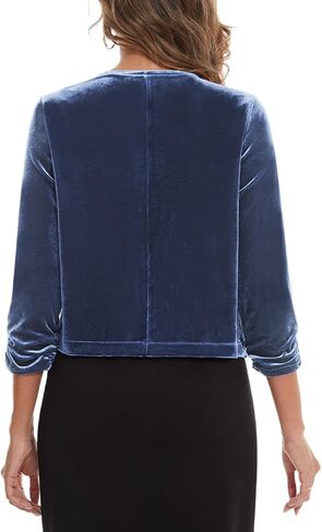 سترة نسائية من INTLIMIT سترة مخملية مقصوصة مكشكشة 3/4 كم مفتوحة من الأمام لحفلات الكوكتيل بوليرو تتغاضى عن الفستان in Kuwait