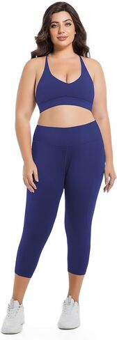 Plus Size High Waist Capri Leggings with Pockets for Women Tummy Control Yoga Crop Pants for Summer Workout Athletic in Saudi Arabia