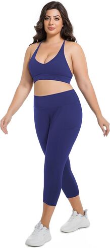 Plus Size High Waist Capri Leggings with Pockets for Women Tummy Control Yoga Crop Pants for Summer Workout Athletic in Saudi Arabia