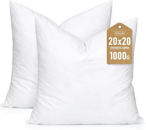 Artscope Synthetic Down Pillow Insert, 20x20 Down Alternative Throw Pillow Insert. Ultra Soft Fluffy Sleeping Pillow with 100% Cotton Cover, Decorative Pillows Set of 2-White. in Kuwait