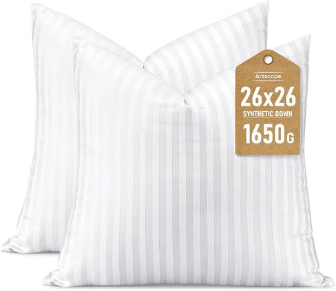 Artscope Synthetic Down Pillow Insert, 20x20 Down Alternative Throw Pillow Insert. Ultra Soft Fluffy Sleeping Pillow with 100% Cotton Cover, Decorative Pillows Set of 2-White. in Kuwait