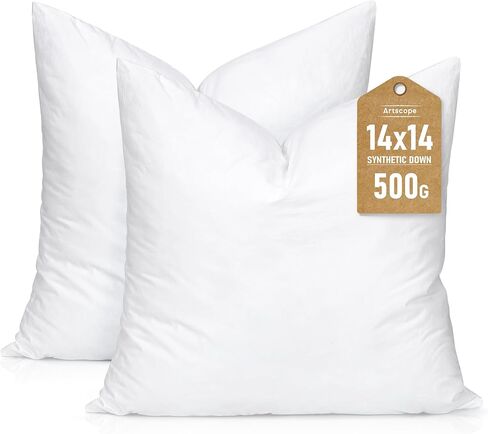Artscope Synthetic Down Pillow Insert, 20x20 Down Alternative Throw Pillow Insert. Ultra Soft Fluffy Sleeping Pillow with 100% Cotton Cover, Decorative Pillows Set of 2-White. in Kuwait