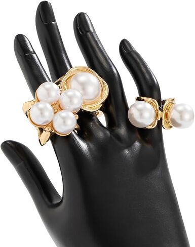 Chunky Gold Pearl Ring Set for Women Stackable Knuckle Rings Minimalist Statement Ring Set Adjustable Baroque Pearl Ring Sets Bridal Party Wedding Accessories in Kuwait