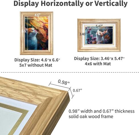 18x24 Picture Frame Matted to 16x20 - Thickened and Widened, Mortise & Tenon, USA Natural Oak Wood with Clear Plexiglass, Tabletop or Wall Mount Display Includes Wall Kit, Black Color, 1 Pack in Saudi Arabia