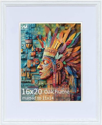 18x24 Picture Frame Matted to 16x20 - Thickened and Widened, Mortise & Tenon, USA Natural Oak Wood with Clear Plexiglass, Tabletop or Wall Mount Display Includes Wall Kit, Black Color, 1 Pack in Saudi Arabia