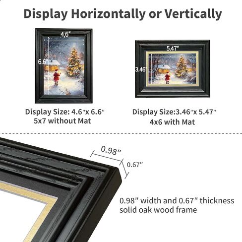 18x24 Picture Frame Matted to 16x20 - Thickened and Widened, Mortise & Tenon, USA Natural Oak Wood with Clear Plexiglass, Tabletop or Wall Mount Display Includes Wall Kit, Black Color, 1 Pack in Saudi Arabia