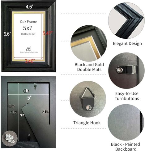 18x24 Picture Frame Matted to 16x20 - Thickened and Widened, Mortise & Tenon, USA Natural Oak Wood with Clear Plexiglass, Tabletop or Wall Mount Display Includes Wall Kit, Black Color, 1 Pack in Saudi Arabia