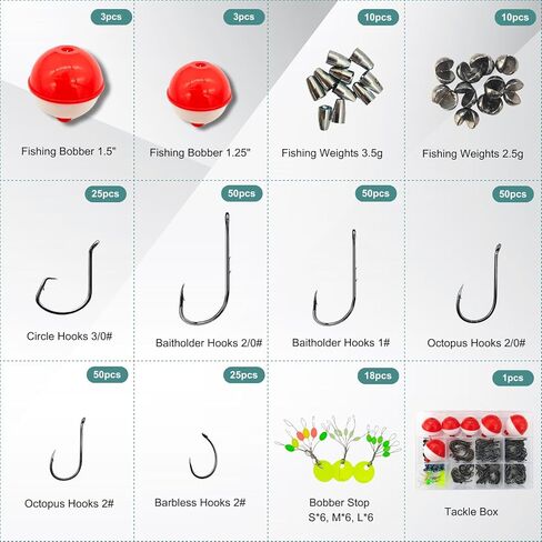 295pcs Fishing Tackle Kit, Including Fishing Hooks, Bobbers for Fishing, Circle Hooks, Fishing Kit for Freshwater Saltwater Fishing in Saudi Arabia