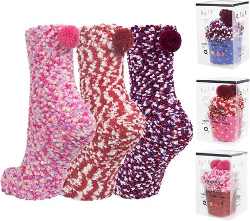 YSense 3 Pairs DIY Gift Socks for Women Girl Fuzzy Fluffy Socks Winter Slipper Socks With Gift Boxes Cupcake in Kuwait